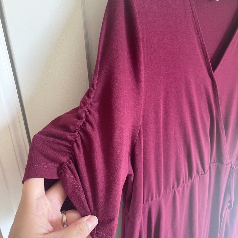 Terra Sky Burgundy Mid-Length V-Neck Wrap Dress - Picture 4 of 7